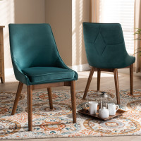 Baxton Studio BBT5381-Teal Velvet/Walnut-DC Gilmore Modern and Contemporary Teal Velvet Fabric Upholstered and Walnut Brown Finished Wood 2-Piece Dining Chair Set Set